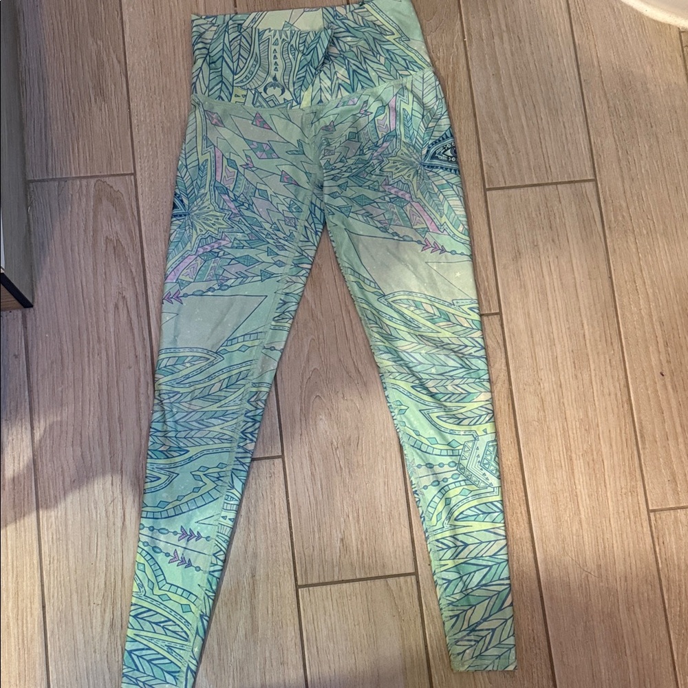 Teeki Pastel Green and Pink Patterned Leggings